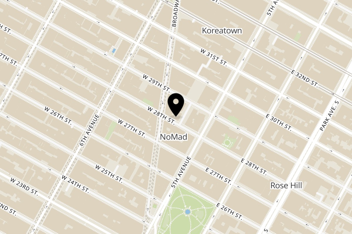 Map showing the location of Coffee Near Me NoMad on 1178 Broadway in New York