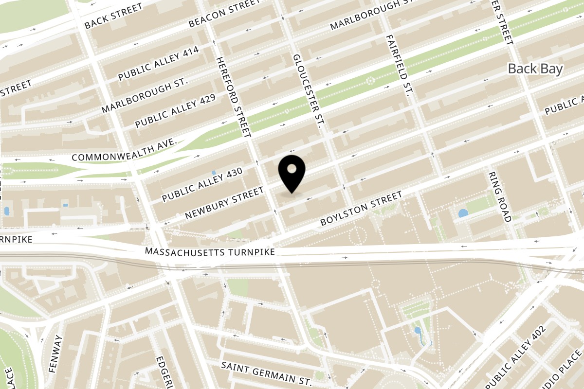Map showing the location of Coffee Near Me Boston on 304 Newbury St in Boston